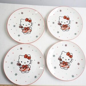 Sanrio Hello Kitty Christmas Ceramic Dinner Plates Set Holiday Candy Cane 10.5"